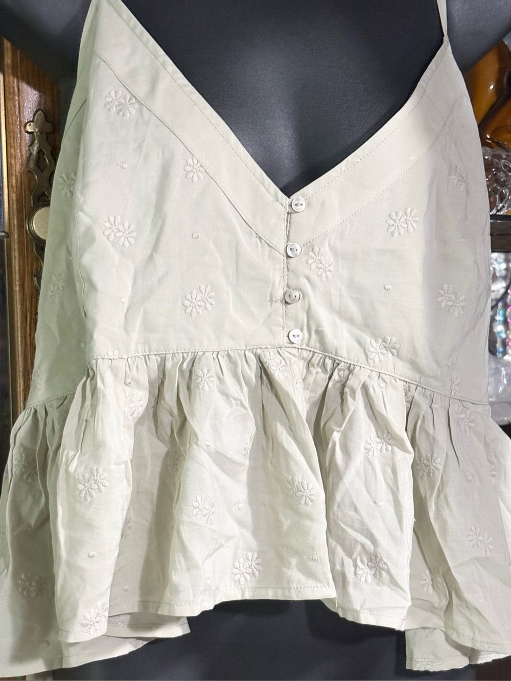 H&M Divided Light Dusty Green Floral Eyelet Peplum Camisole Top xl